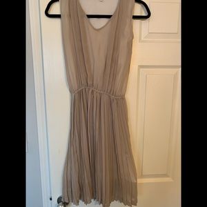 Pleated Beige v- neck Dress